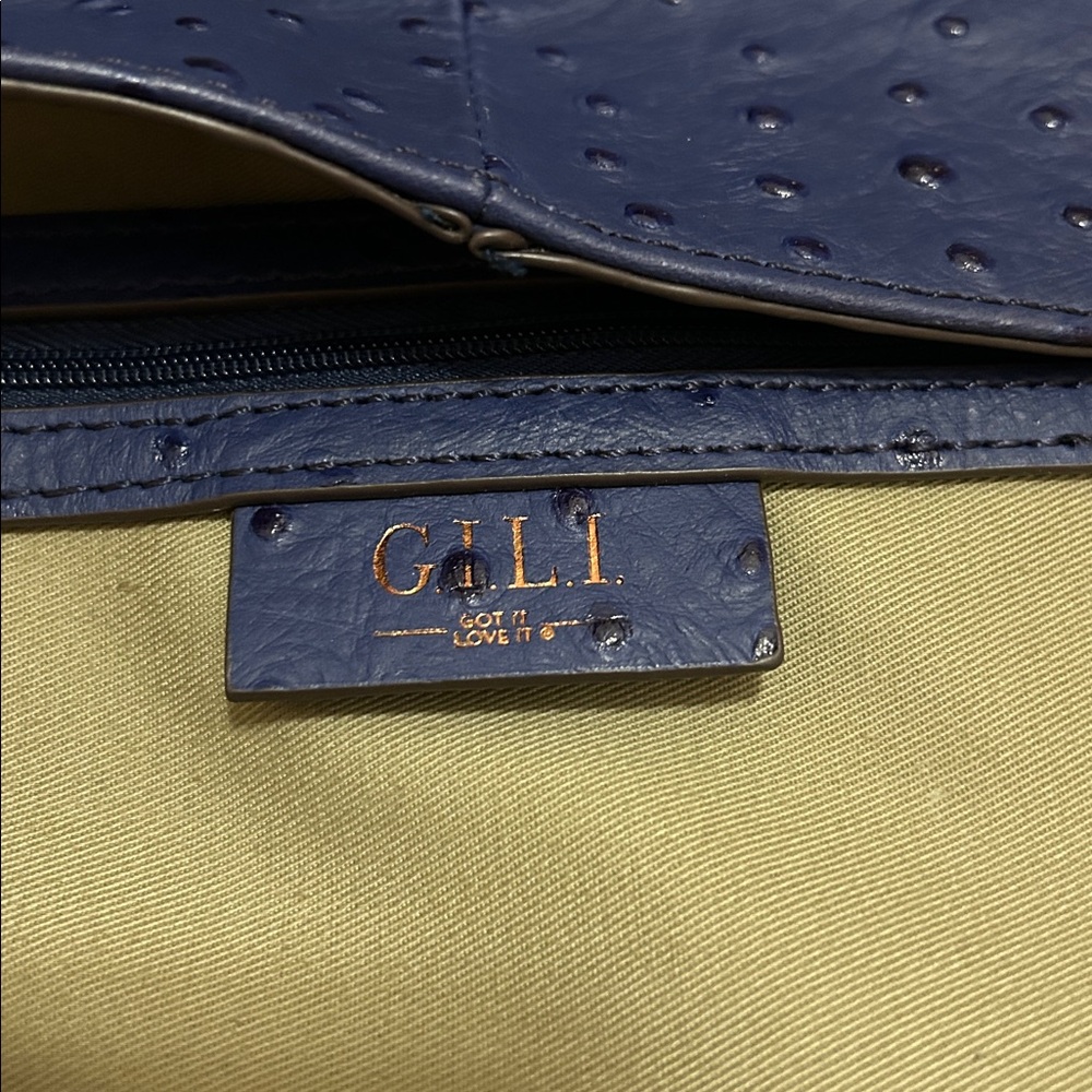 G.I.L.I. Purse Roma 4 Tote Bag Large Blue Ostrich Leather - Picture 6 of 13